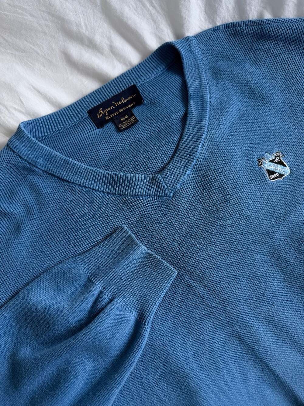 Byron Nelson Eleven Straight Men's Blue 100% Pima Cotton V-Neck Sweater Size M